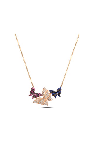 Çekirdekjewelry 925 Ayar Gümüş Şık Kelebek Kolye Pembe
