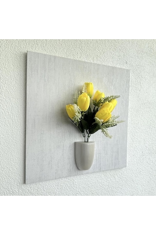 Kabartma Dokulu, Sarı Lale Çiçekli 3d Tablo