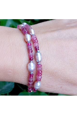 2844 Spinel Yakut Doğal İnci Hematit El Yapımı Bileklik Açık Pembe