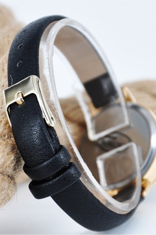 Altın Renk Kasa Siyah Deri Kordon Siyah Kadran Kadın Kol Saati Su-887