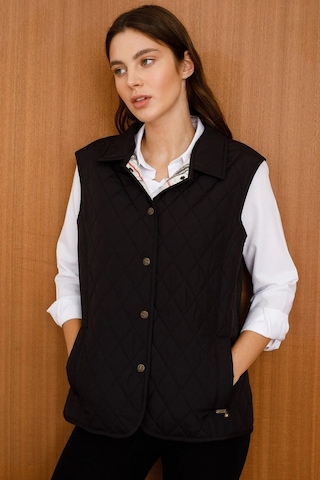 Desen Kolsuz Kapitone Yelek - Minimalist Oversize Günlük Siyah