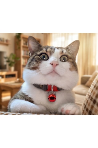 Jadda El Yapimi Deri Kedi Tasmasi Zilli Deri Kolay Açilan Klips Tokali Kırmızı
