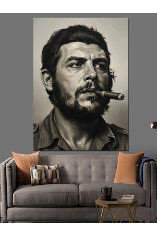 Puro İçen Che Guevara Dekoratif Kanvas - Mdf Ahşap Tablo