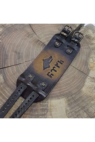 Göktürk Kurt Başlı ve Türk Baskılı Deri Bileklik - Kolye Çok Renkli