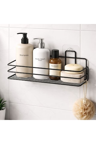 Dyrıs Siyah Metal Duş Rafı 29 Cm Vakumlu Yapışkanlı Banyo Şampuanlık Organizer