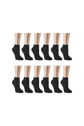 12 Çift Bambu Siyah Erkek Dikişsiz Patik Çorap Siyah