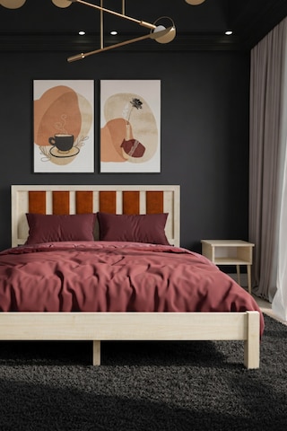 Renazzo Ori On Kiremit Rengi Puf Başlıklı Masif Ahşap Natürel 180x200 Natürel - 180 X 200