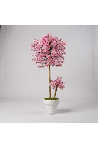 Luxdecor Yapay Sakura Ağacı - Pembe Bahar Esintisi 100 Cm Beyaz Plastik Saksı Pembe