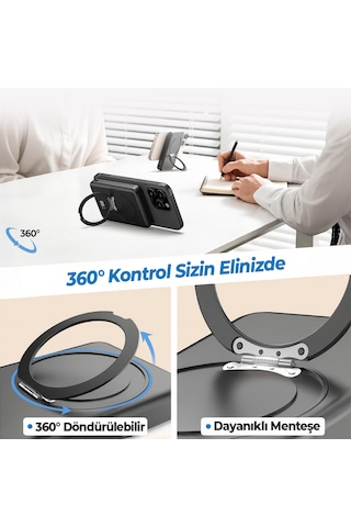 Woyax Magsafe Powerbank 360 Standlı Metal 10.000mah 20w Hızlı Taşınabilir Şarj Cihazı Stand Apple Uyumlu iPhone 11 12 13 14 15 16 Samsung-xiaomi Siyah