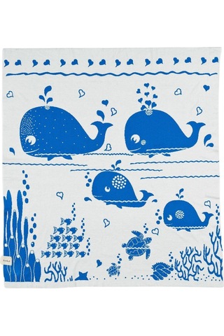 Organik Triko Bebek Örtüsü, Balina 80x90 , Mavi