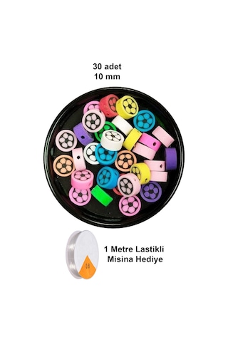 30 Adet 10 Mm Polimer Kil Fimo Boncuk Takı Bileklik + 1 Metre Lastikli Misina - Renkli Çiçek