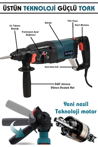 Assur ASR531 850W 26MM Darbeli Kırıcı Delici Hilti Mavi