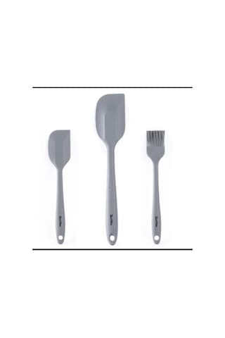 Tantitoni Gri Renkli 3 Lü Silikon Spatula Ve Fırça Seti Elvin Home Concept Gri