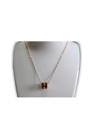 Uzel Çelik Kırmızı Taşlı Silindir Kolye Rose Kırmızı