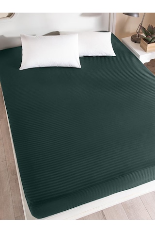 Çarşaf Stripe Saten Düz Lastikli Geniş Ölçü Koyu Yeşil