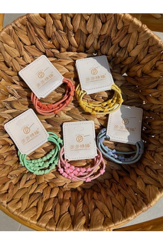 Şehrazat Handmade 4 Lü Lastikli Renkli Minimal Kalpli Toka Çok Renkli