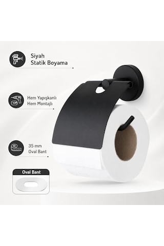 Lotus Siyah Kapaklı Tuvalet Kağıtlığı, Yapışkanlı Ve Vidalı Montajlı Duvara Monte Wc Kağıt Askısı, Mat Siyah Banyo Aksesuarı 000 Açık Krem