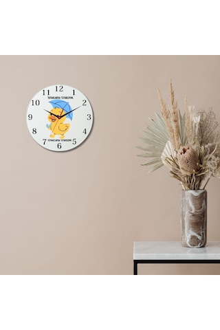 Esprili Tasarımlı Cam Duvar Saati 20x20 Cm Tutarlarsa Tutarıyım Yazılı Dekoratif Saat Beyaz