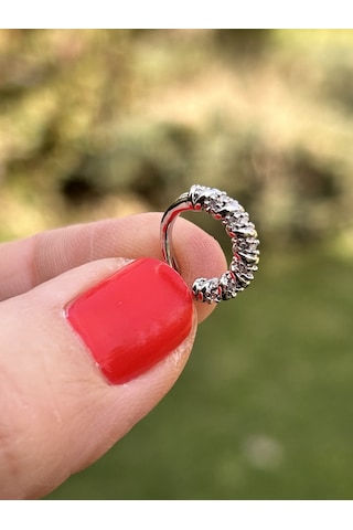 Sıkıştırmalı Kıkırdak Gümüş Silver Taşlı Kadın Çelik Küpe