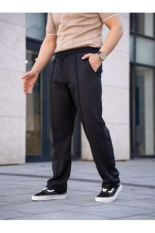 Erkek Keten Cepli Çıma Dikişli Jogger Buggy Pantalon Rahat Kalıp - Siyah Siyah