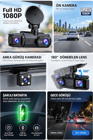 Full Hd 1080p Çift Kamera 180 Geniş Açı Wifi Şarjlı Kullanım Aklby-bsva58