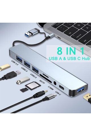 Singree 8'li Usb Hub: Hızlı Veri Aktarım, Sd/tf Kart Okuyucu Ve 3.5mm Ses Portu İle Type-c Bağlantı İstasyonu