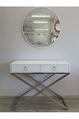 Ayna Denizi Circle Eighty White Model Beyaz Renk Metal Çerçeveli Yuvarlak Dekoratif Ayna Beyaz