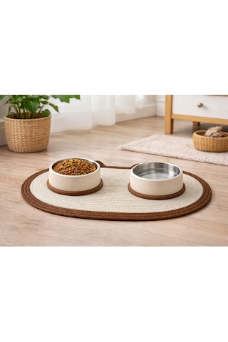 Pamuk İp Kedi Mama Ve Su Kabı Paspası 50x35 Cm Kaymaz Mama Altlığı