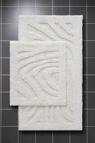 Lilly 2'li Pamuk Banyo Paspas Seti Yumuşak Dokulu Krem Yıkanabilir 60x100 + 60x50cm, Ll003w