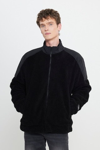 Relaxed Fit Geniş Kesim Fermuarlı Omuz Detaylı Siyah Sherpa Ceket Siyah