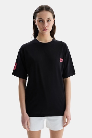 Ucla Paradıso Siyah Bisiklet Yaka Baskılı Oversize Kadın Tshirt Siyah