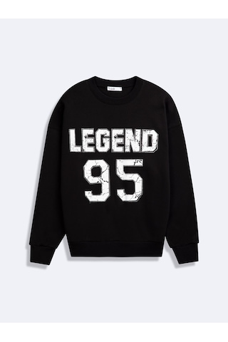LTB Uzun Kollu Sıfır Yaka Slogan Baskılı Siyah Sweatshırt Çok Renkli