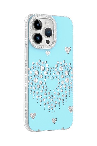 Maks Technology Apple iPhone Uyumlu 14 Pro Max Kılıf Damla Taşlı Mkst Rivas Sert Pc Kapak - Mavi