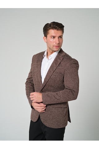 Bonesti Erkek Slim Fit Blazer Ceket Kahverengi Beyaz