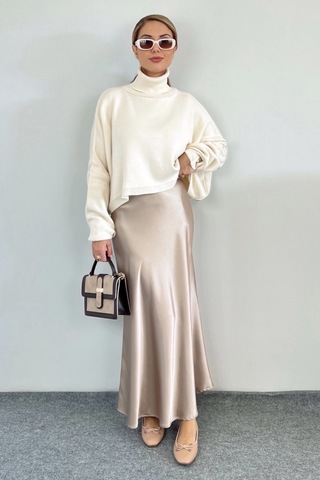 Luna Bel Lastikli Maksi Boy Gold Saten Etek Gold