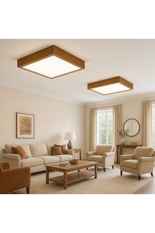 Ahşap Çerçeveli Led Panel Aydınlatma Enerji Tasarruflu Avize 60 60 Cm 3200k Gün Işığı Ahşap