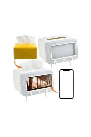 Fortunelane Moda Tv Desenli Çift Fonksiyonlu Peçete Tutucu Ve Telefon Tutucu - Ev Ofis Restoran İçin Dayanıklı Abs/pp Beyaz Beyaz