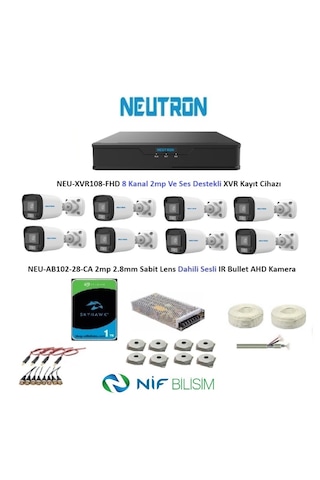 Neutron 2mp 8 Kameralı Sesli Dış Ortam Ahd Full Kamera Seti 1tb