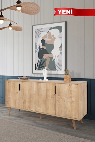 4814 Sırma 180 Cm Ahşap Ayaklı , Metal Kulplu Konsol , Safir , Oturma Odası , Salon Safir