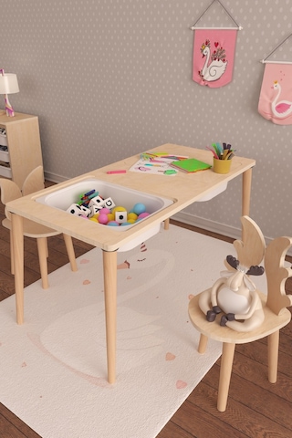 Twin 3 Sepetli Doğal Boyasız Ahşap Montessori Çok Amaçlı Oyun Ve Ahşap