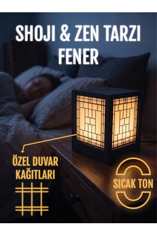 Serie Lumina Shoji Masa Ve Gece Lambası - Full Klasik Zen Kafes 4 Duvar Japon Feneri Sıcak Led Ambiyans Işığı Siyah