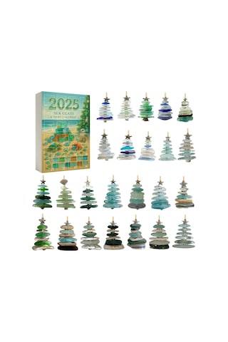 Moveevo 2025 Deniz Camı 2d Noel Ağaçlı Advant Kalenderi - Akrilik Askı Ve Kutu Seti Yeşil Renk