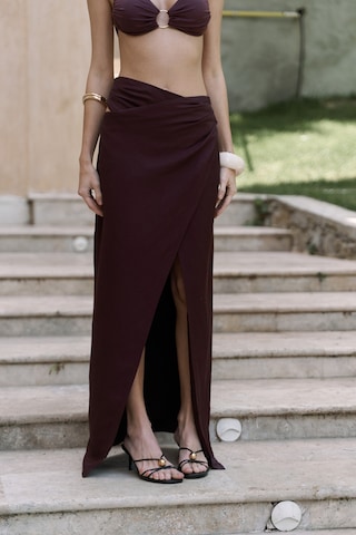 Mai Collection Mai Studios Co. Fabriyonto Asimetrik Bordo Uzun Etek Bordo