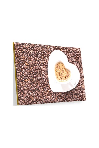 Cakasepetim Kahve Çekirdekleri, Kalpli Fincanda Cappucino Ahşap Mdf Tablo