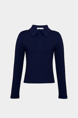 Açelyaokcu Premium Polo Yaka Vatka Detaylı Pamuklu Fit Tişört Lacivert