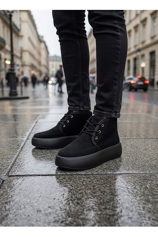 Ba0550 İçi Kürklü Bağcıklı Siyah Taban Erkek Tarz Spor Bot Siyah