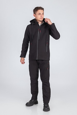 Suya Dayanıklı Slim Fit Softshell Kapüşonlu Erkek Mont Siyah