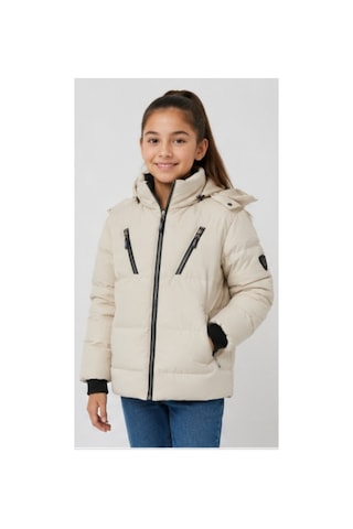 İrem Çocuk Giyim Kız Çocuk /erkek Çocuk Çapraz Fermuar Model Kapüşonu Çıkabilen İçi Peluş Astarlı Bej Renk Nova Kumaş Mont Bej