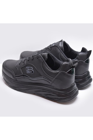 8888 Full Ortopedik Siyah Beyaz Yüksek Taban Kadın Spor Ayakkabı Suya Dayanıklı Siyah