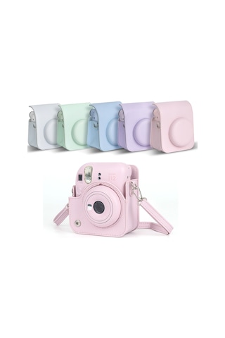 Sones Fujıfılm İnstax Mini Uyumlu 12 Uyumlu Uyumlu Tam Vücut Deri Kılıf Kamera Çantası Askılı Mor